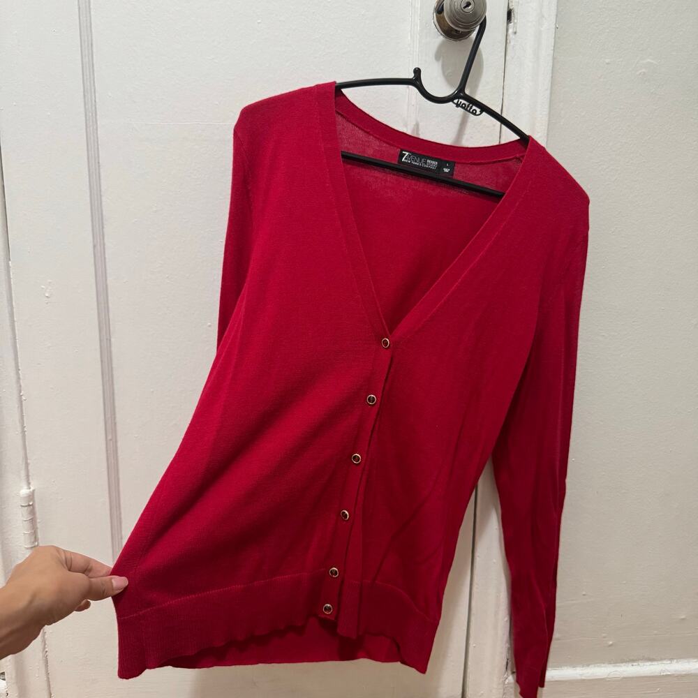 New York & Company Size large 7th Avenue Red Cardigan Jewel Buttons jewels